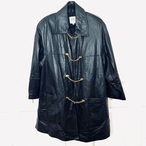 Vintage Bruno Magli Lamb Leather Jacket Punk Goth Black Gold Chains 90’s Size M